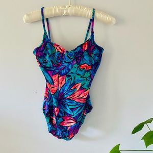 Vintage Lands End 80s Floral Bathing Suit